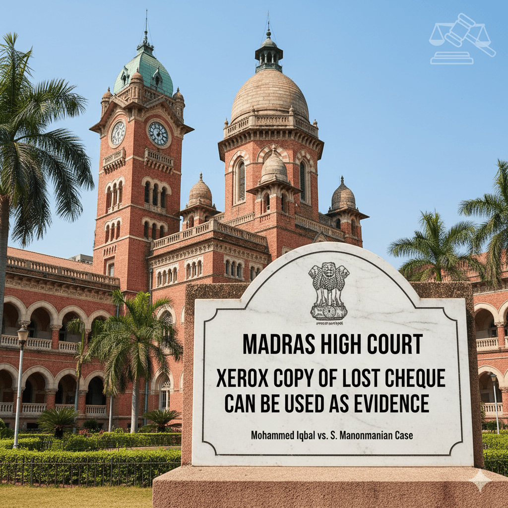 Madras High Court: Xerox Copy of Lost Cheque Can Be Used as Evidence